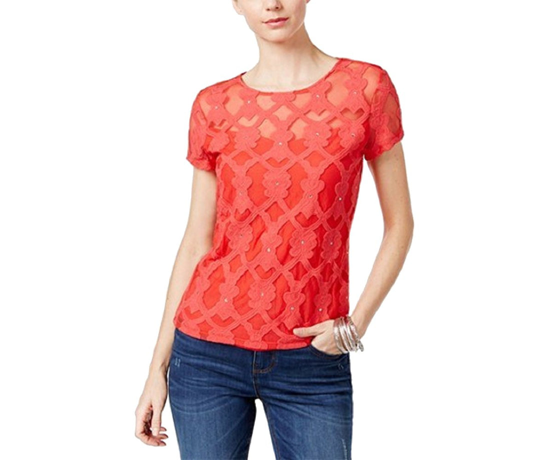 INC International Concepts Petite Embroidered Illusion Top