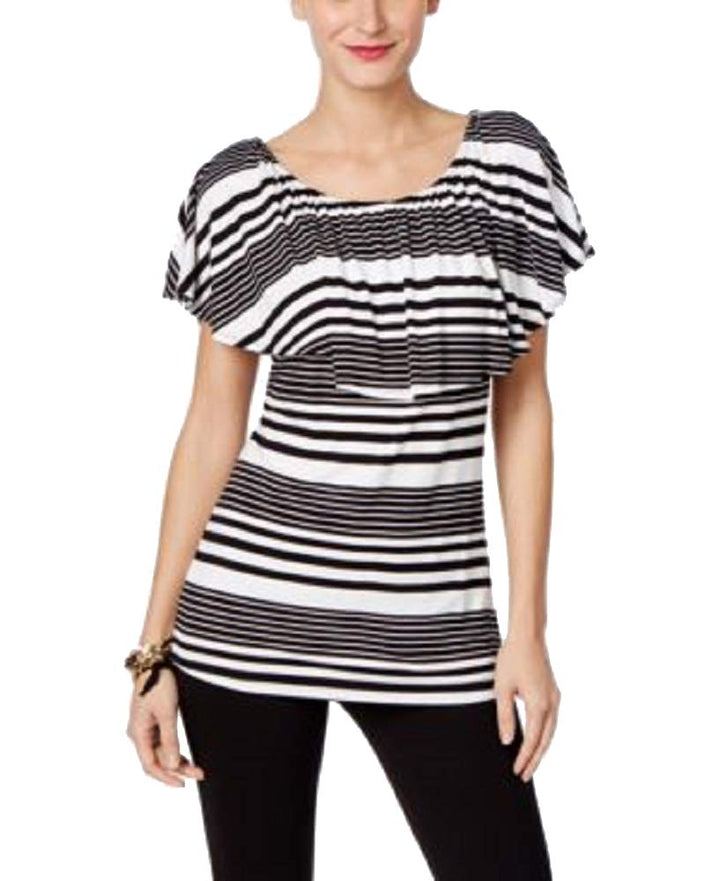 INC International Concepts Petite Striped Flounce Top