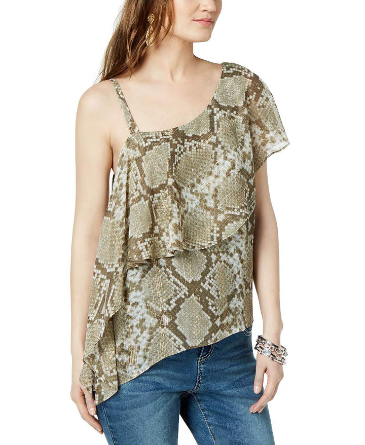 Snake Print One Shoulder Top