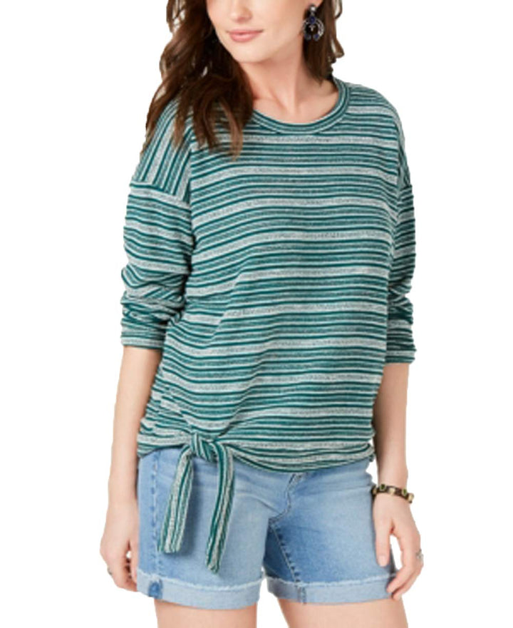 Striped Long-Sleeve Tie Top