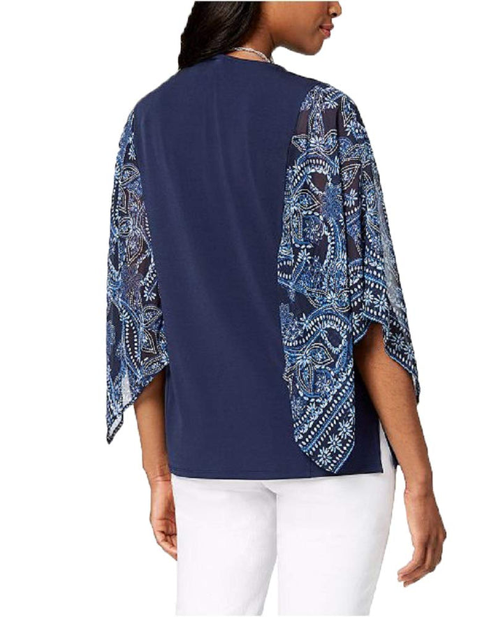 JM Collection Petite Printed Sleeve Poncho Necklace Top