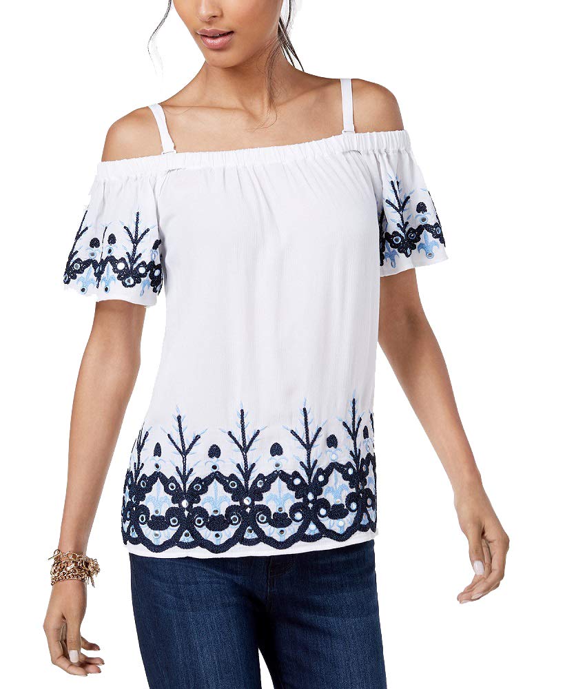 Embroidered Cold Shoulder Top