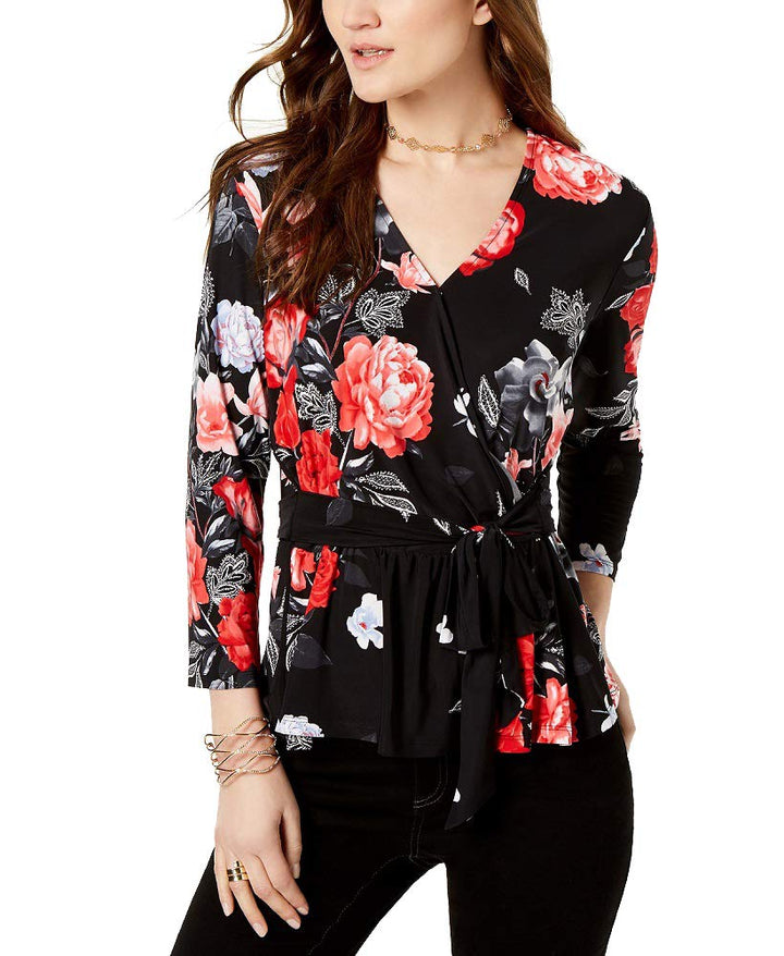 Petite Floral Print Tie Front Top