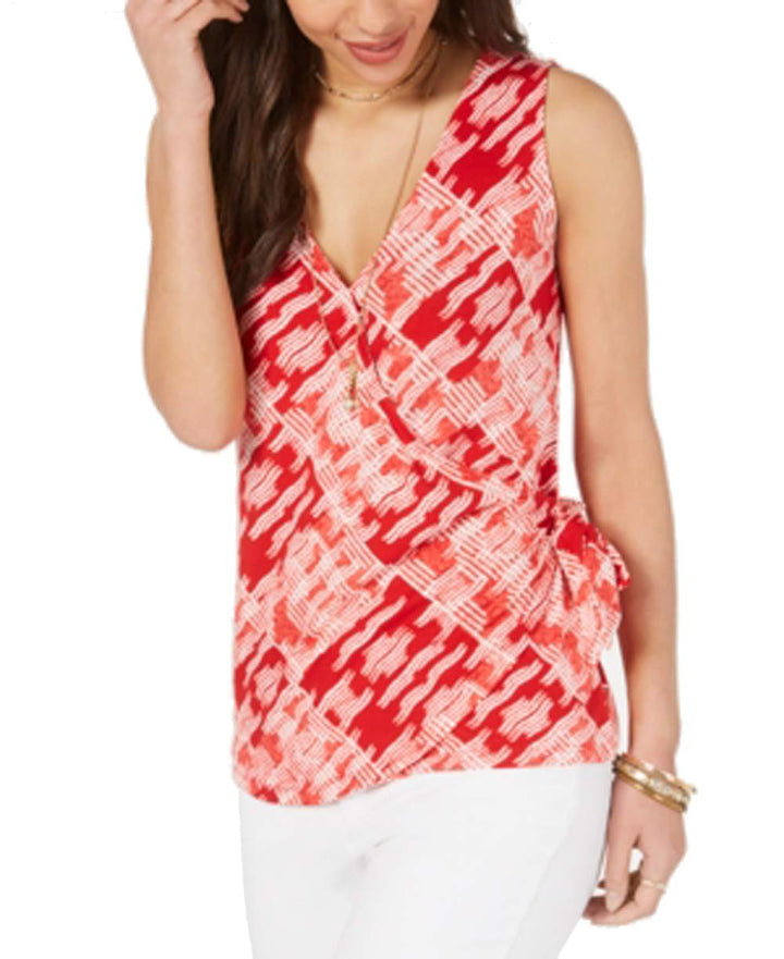 Printed V-Neck Wrap Top