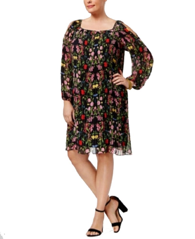 INC International Concepts Plus Size Pleated Cold Shoulder Dress