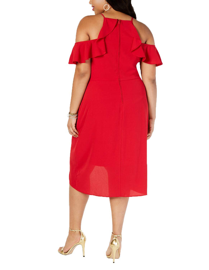 City Studios Plus Size Cold Shoulder Ruffle Trim Dress