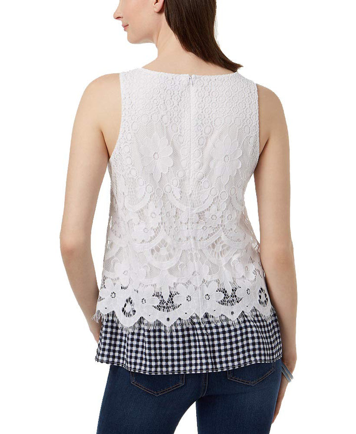 Charter Club Gingham Hem Lace Top