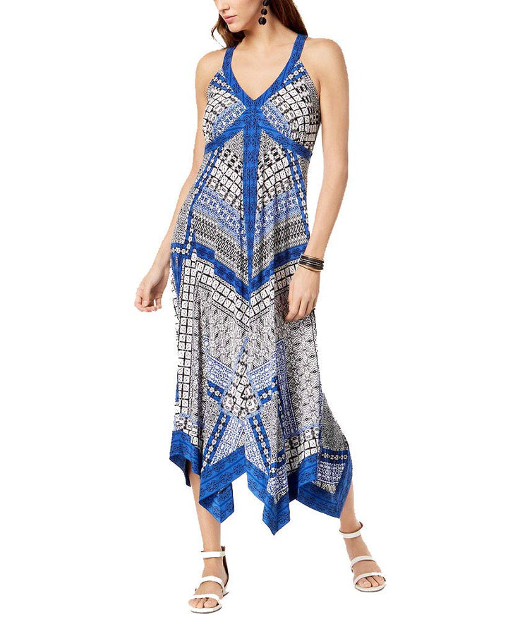 Petite Printed Handkerchief Hem Maxi Dress