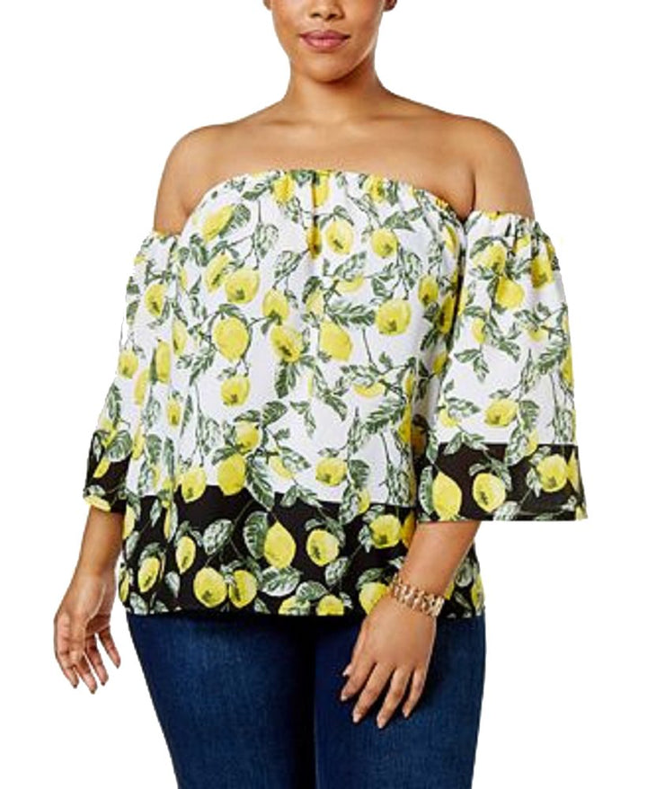INC International Concepts Plus Size Printed Off The Shoulder Blouse