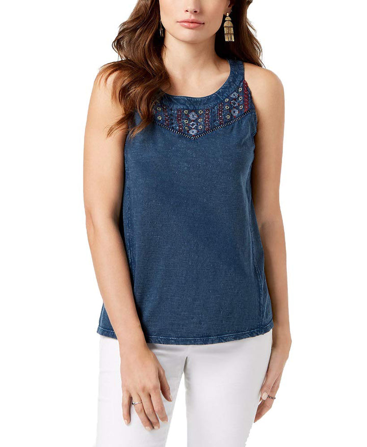 Style & Co Petite Sleeveless Embroidered Top