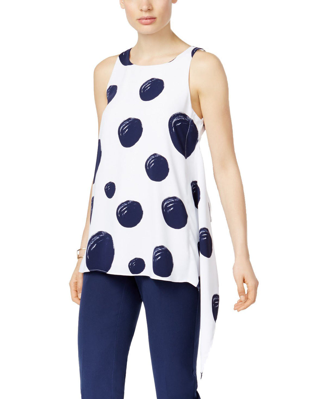 Alfani Petite Dot Print Asymmetrical Top