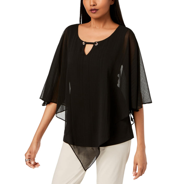 JM Collection Layered Look Chiffon Poncho Top