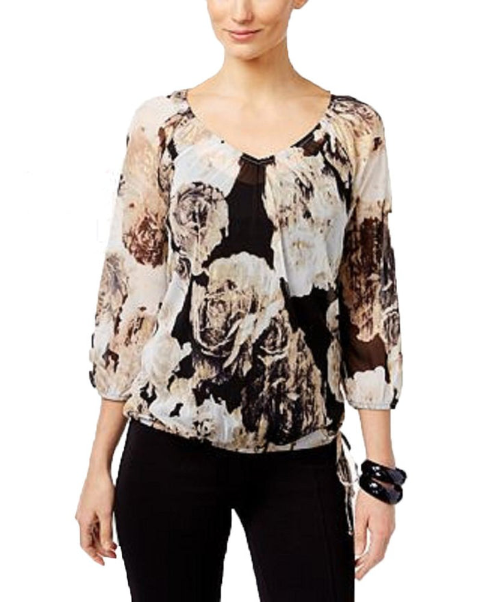 INC International Concepts Petite Printed Peasant Top