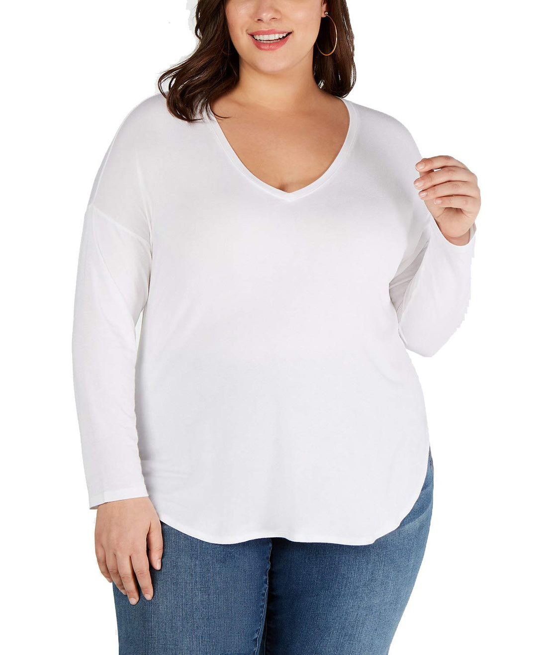 I.N.C. Plus Size V-Neck Curved-Hem T-Shirt