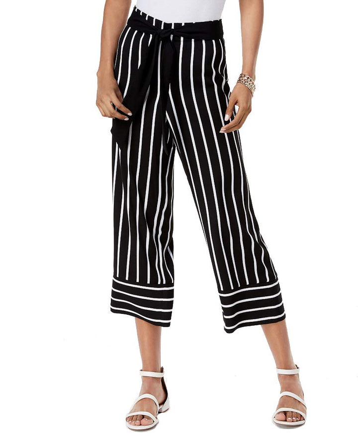 Petite Striped Cropped Wide Leg Pants