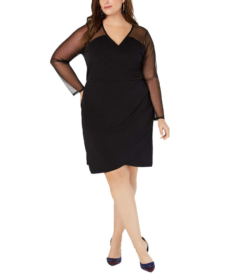 Plus Size Illusion Sleeve Sheath Dress