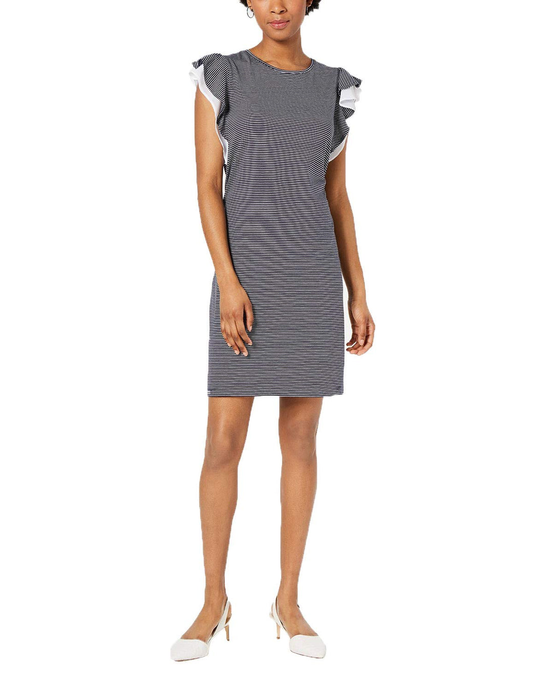 Striped Ruffle-Sleeve Dress