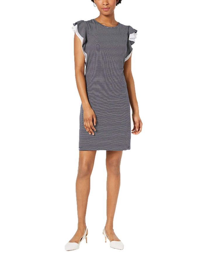 Striped Ruffle-Sleeve Dress