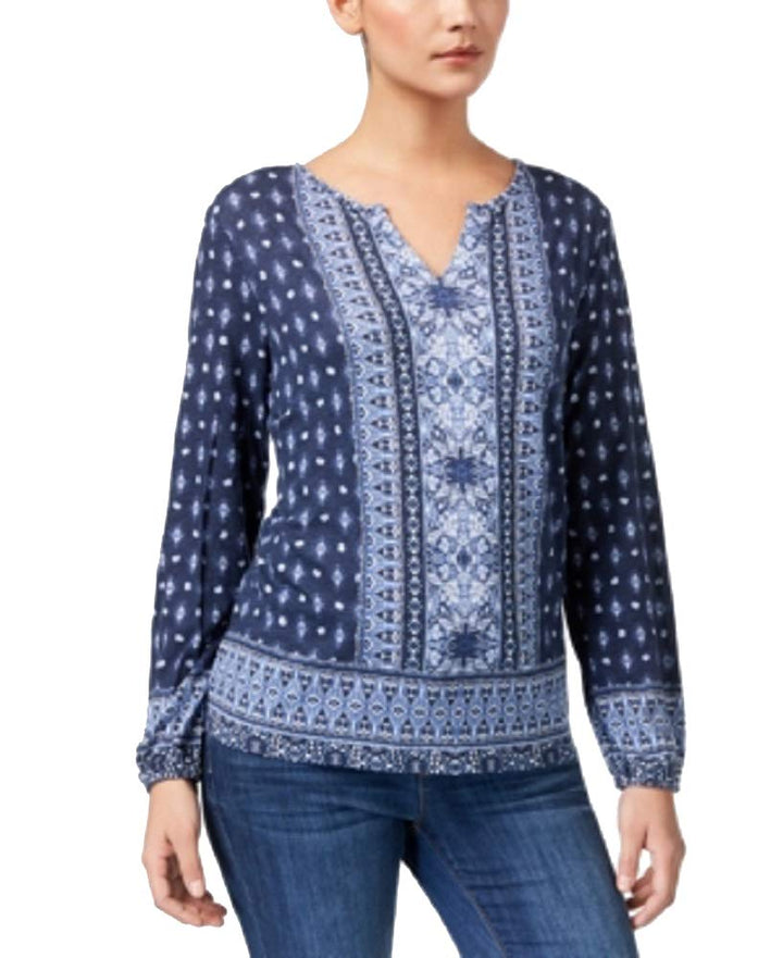 Style & Co Mixed Print Split Neck Top