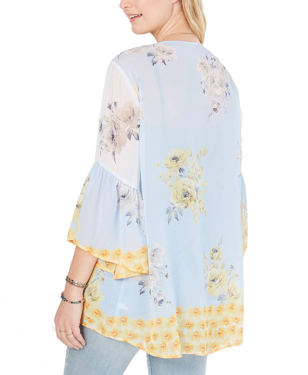 Floral-Print Flutter-Sleeve Kimono