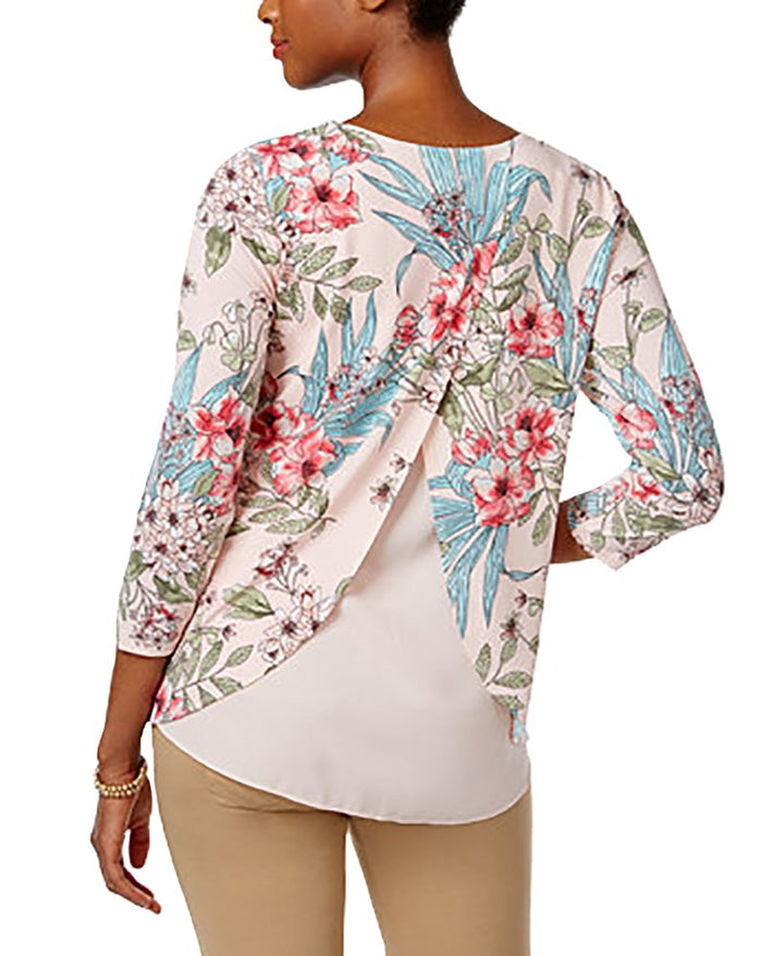 Charter Club Floral Print Layered Back Top