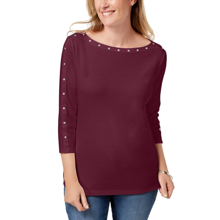 Karen Scott Studded Boat Neck Top
