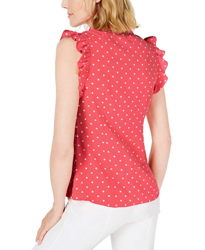Anne Klein Dot-Print Ruffle-Sleeve Shirt (Cape Cod/Anne White, 8)