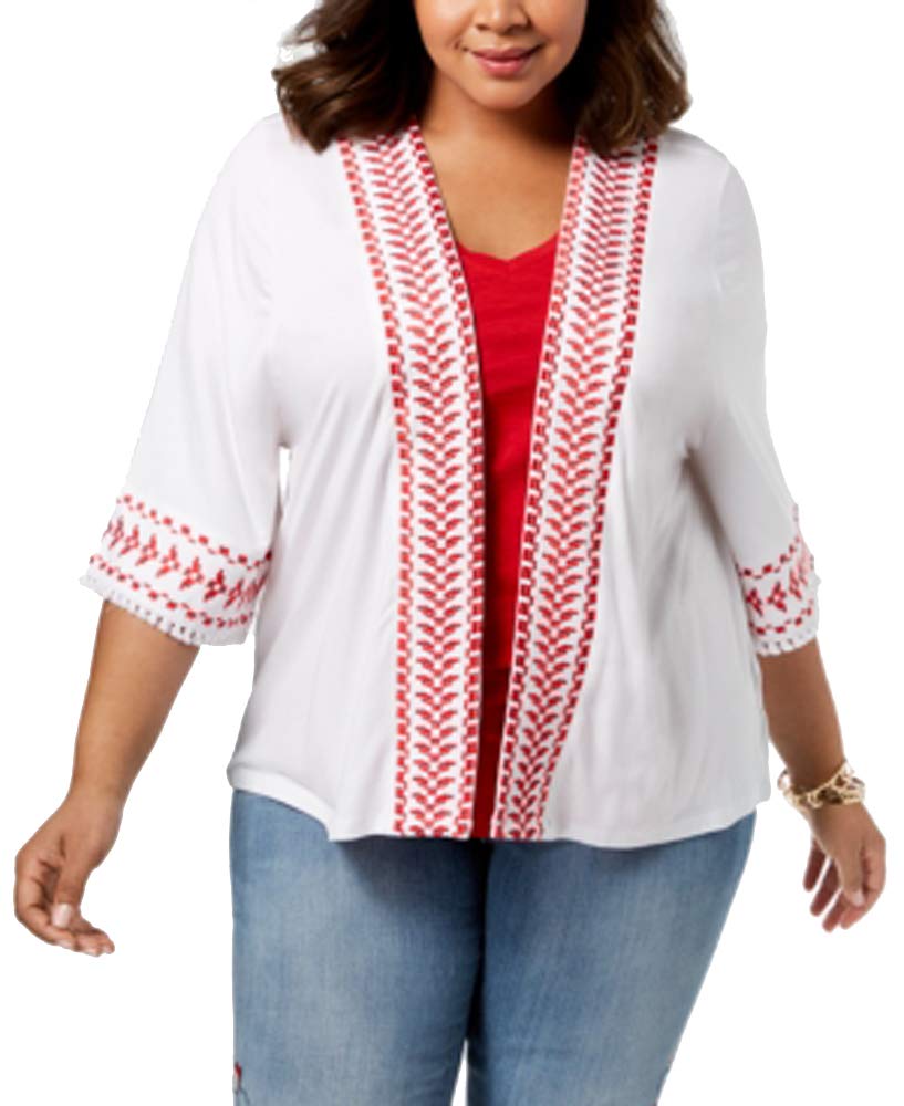 Style & Co Plus Size Embroidered Fringed Kimono