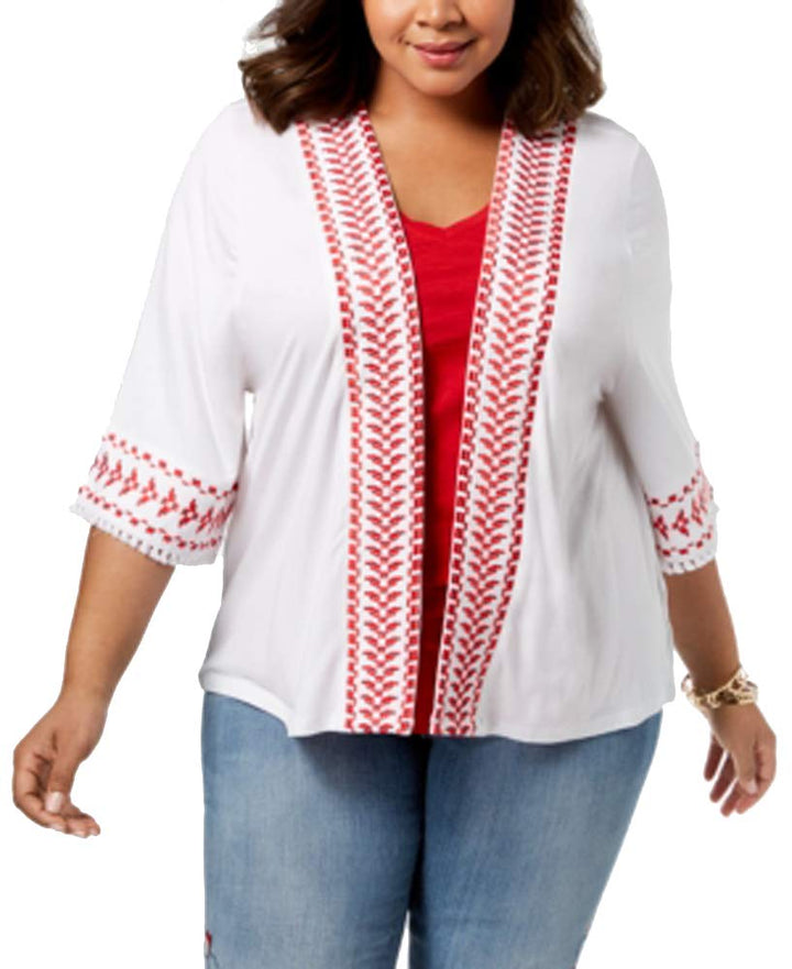 Style & Co Plus Size Embroidered Fringed Kimono