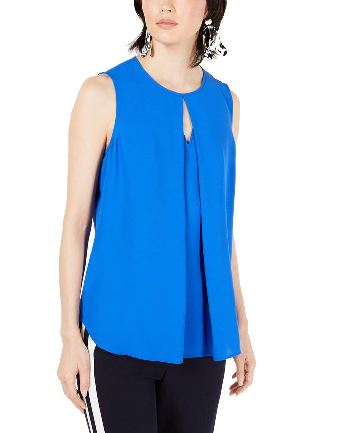 Bar III Keyhole Pleated Crepe Blouse
