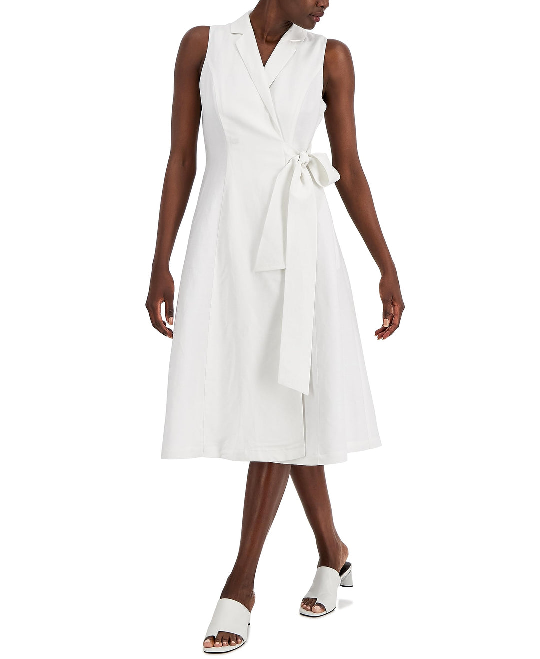 alfani midi dress Alfani White & Blue Abstract Print Midi Dress Size 0P NWT Sleeveless & Flowy