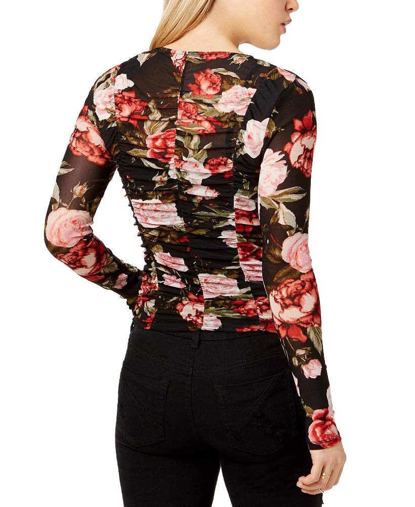 Material Girl Juniors Ruched Rose Print Mesh Top