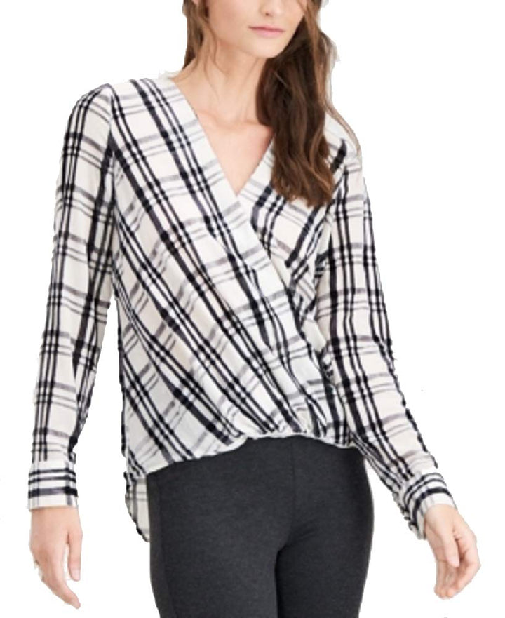 Petite Plaid Burnout Print Top