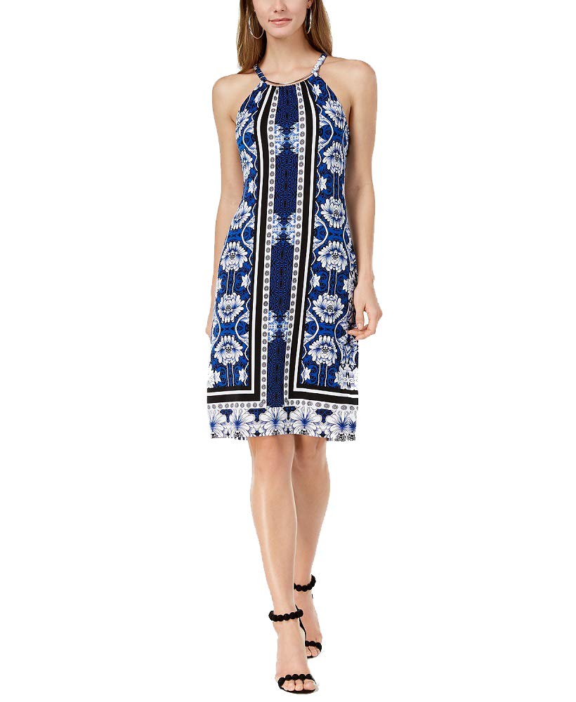 Printed Hardware Neck Halter Dress