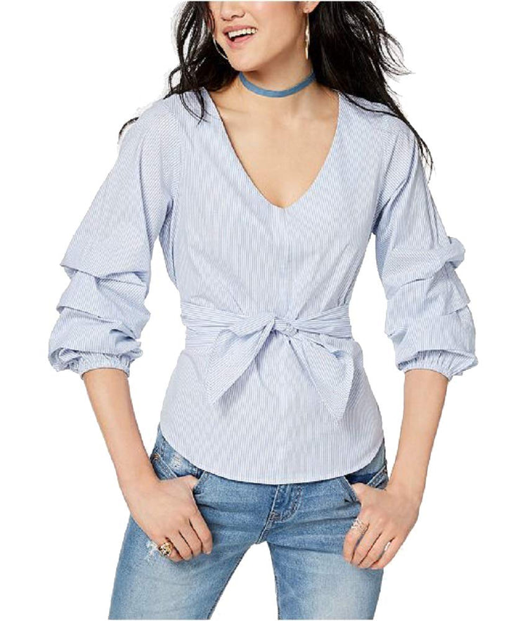 Juniors' Ruffle-Sleeved Tie-Front Blouse