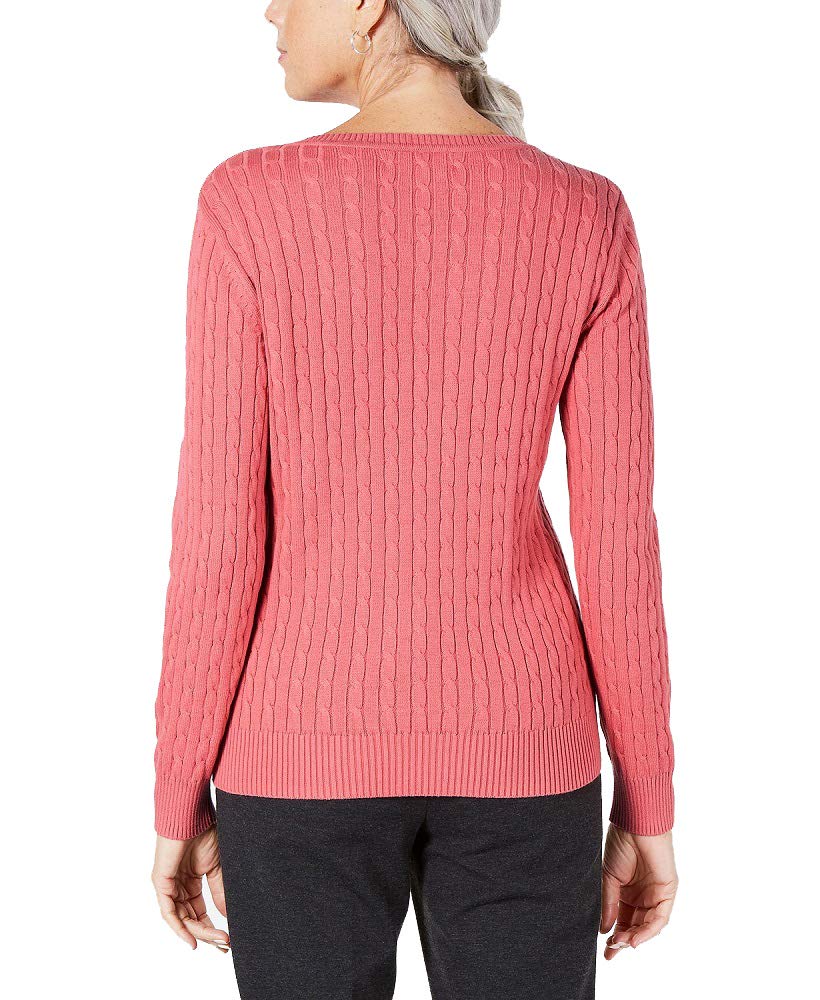 Karen Scott Cotton V Neck Cable Knit Sweater