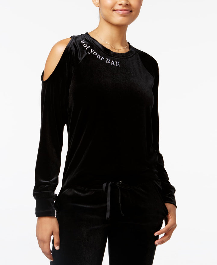Material Girl Active Juniors Not Your Bae Velour Cold Shoulder Top