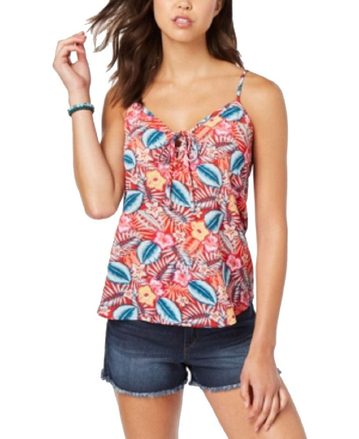 Juniors' Printed Lace-Up Tank Top