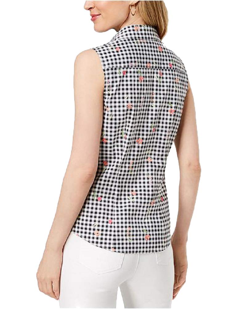 Charter Club Petite Floral Print Gingham Sleeveless Shirt