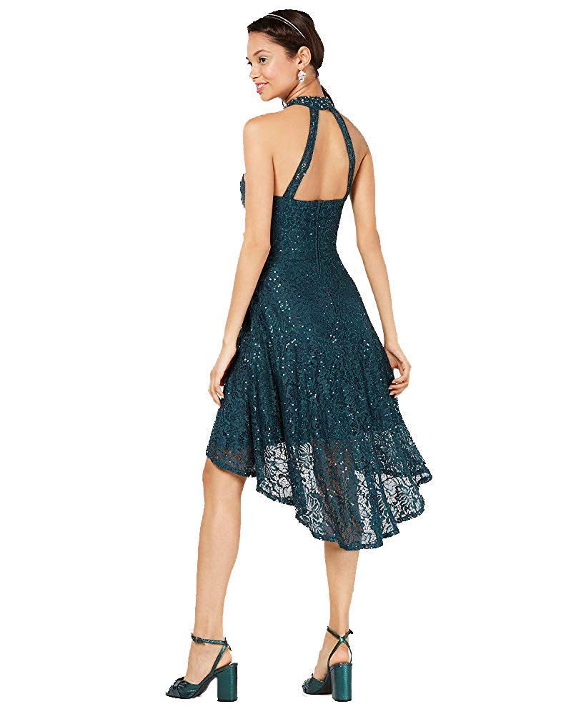 City Studios Juniors Sequined Lace High Low Dress