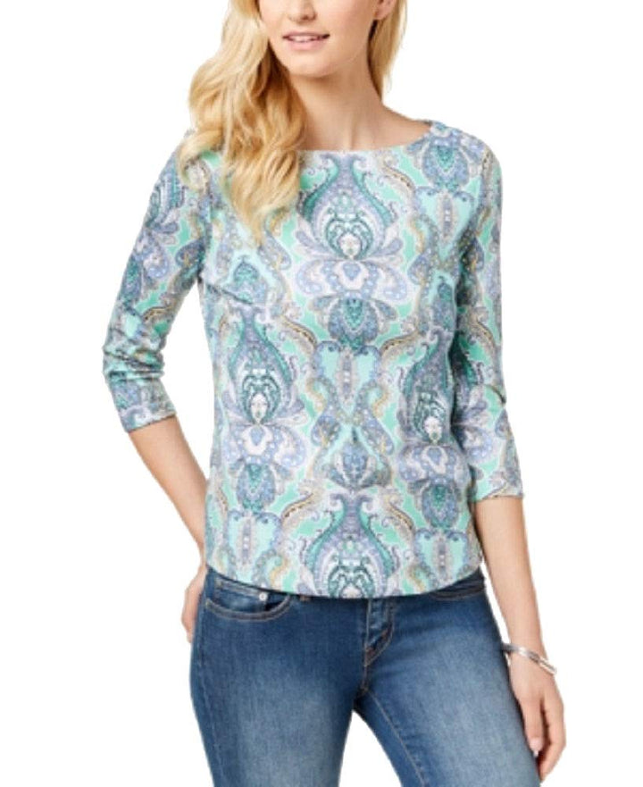 Button-Shoulder Print Top