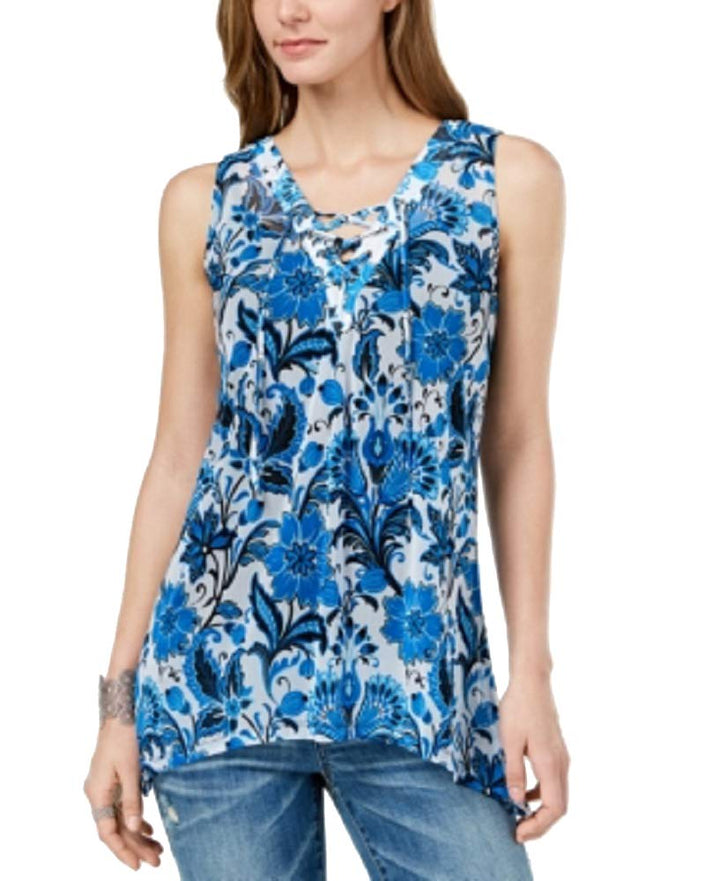 Printed Lace Up Tank Top