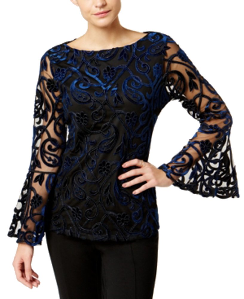 Charter Club Burnout Velvet Bell Sleeve Blouse
