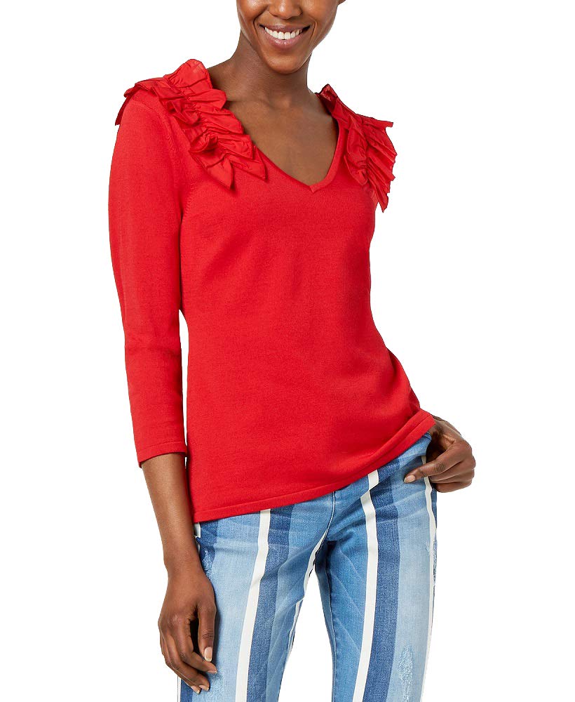 Ruffled V Neck Sweater
