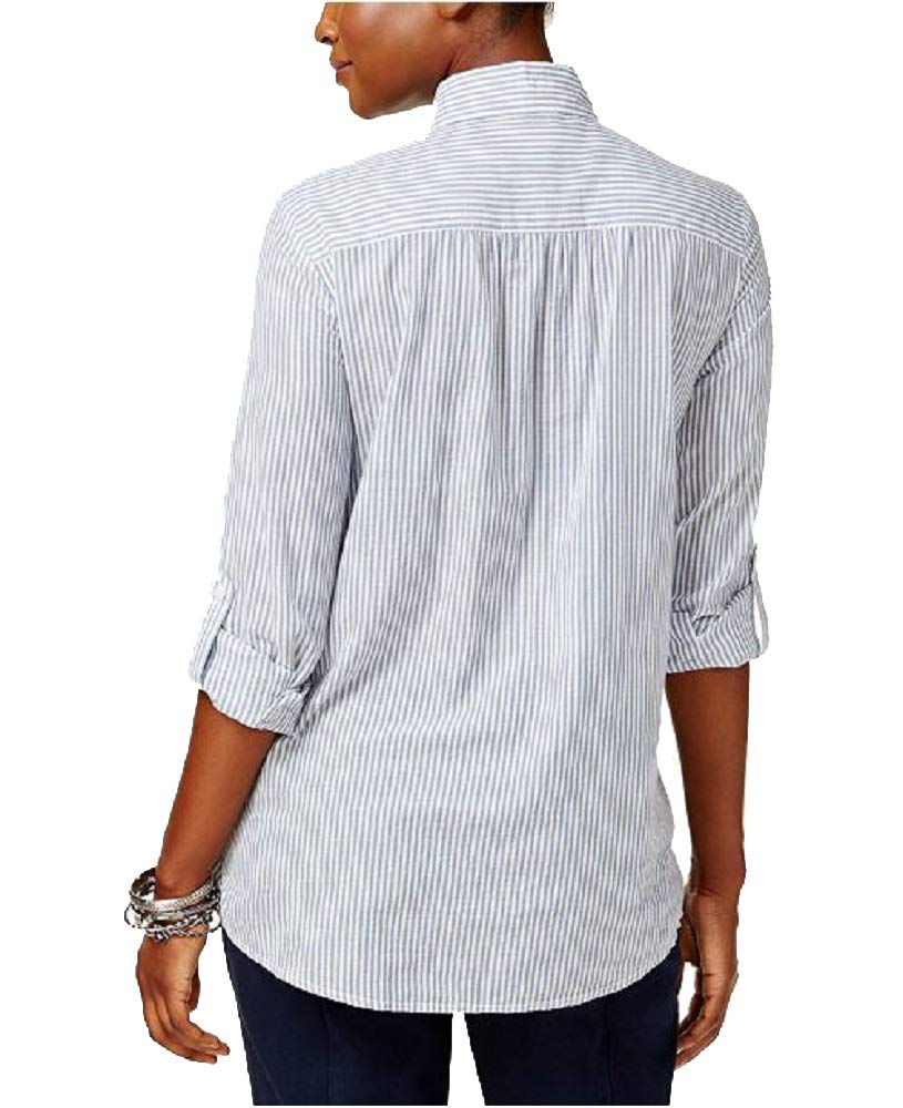 Style & Co Petite Cotton Striped Embroidered Shirt