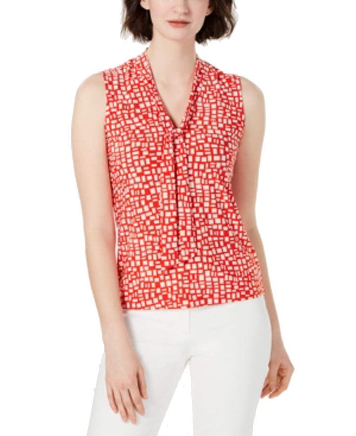 Printed Tie-Neck Top