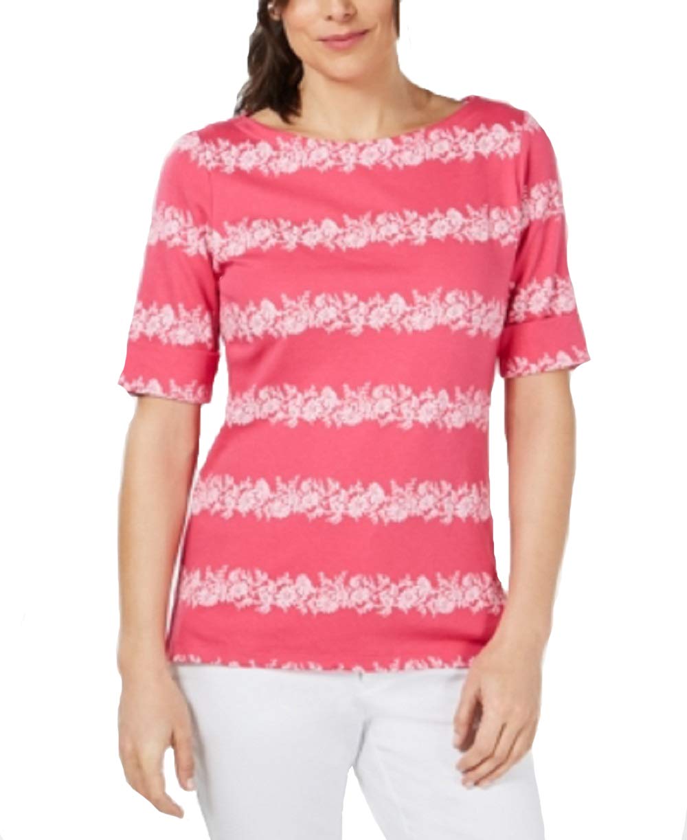 Karen Scott Floral Striped Boat Neck Top