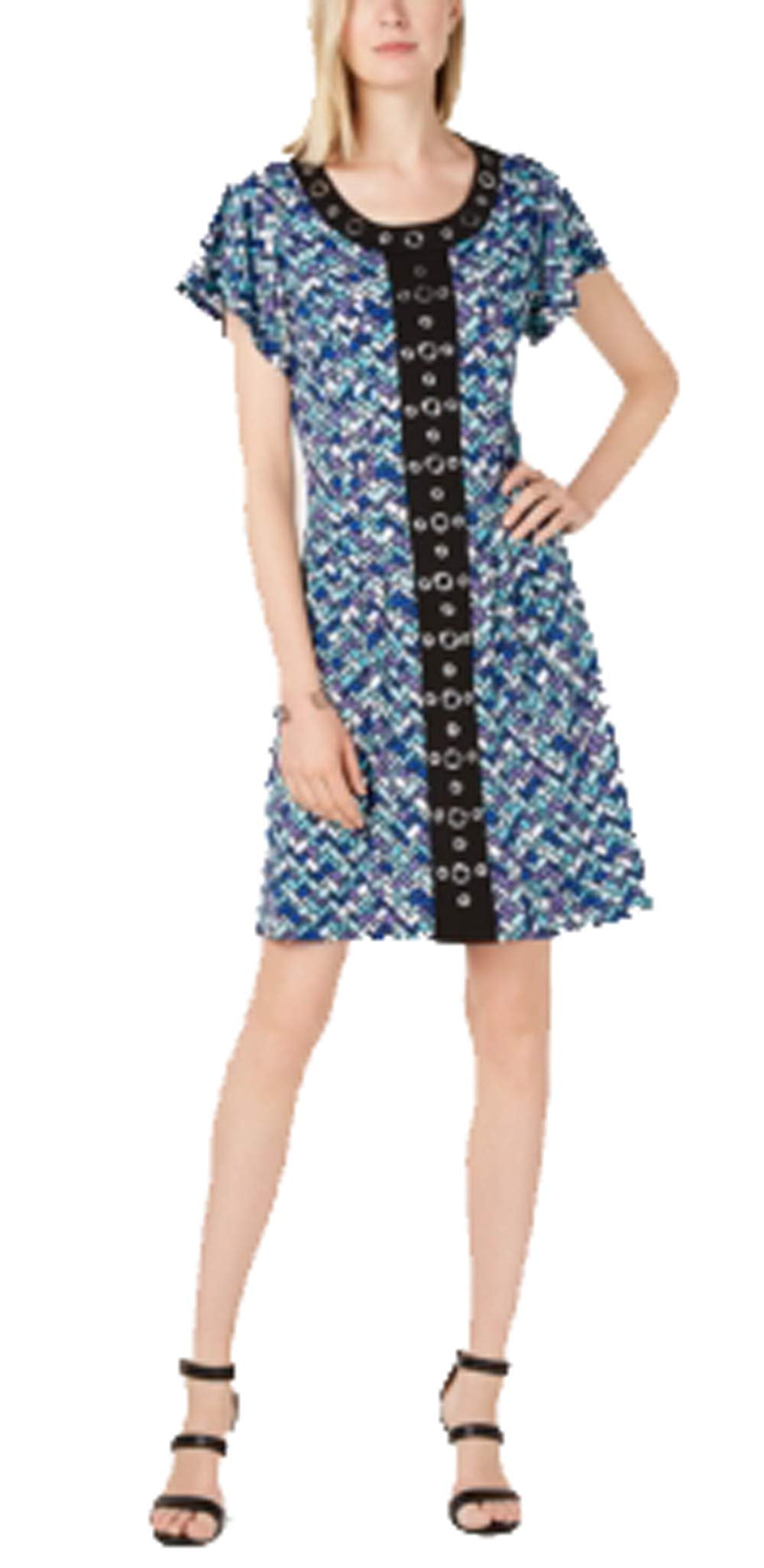 Petite Grommet-Trimmed Printed Dress