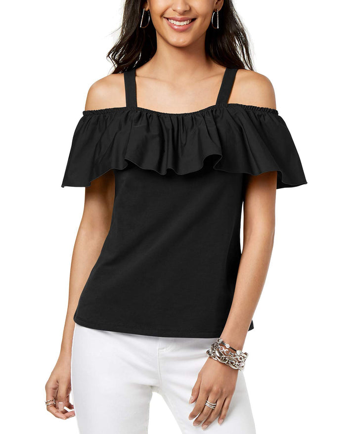 I.N.C. Petite Cold-Shoulder Ruffle Top