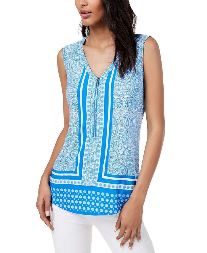 Printed Zip Neck Tank Top